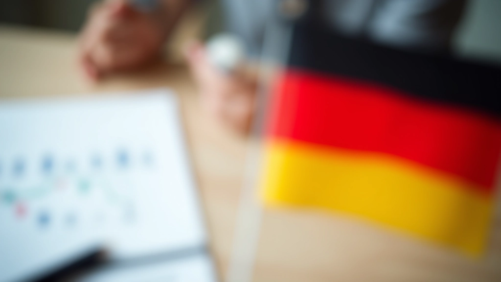 Deutsche Flagge neben Geschäftsunterlagen, patriotisches Wirtschaftssymbol